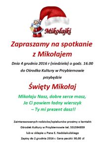 Zapraszamy na spotkanie  z Mikołajem